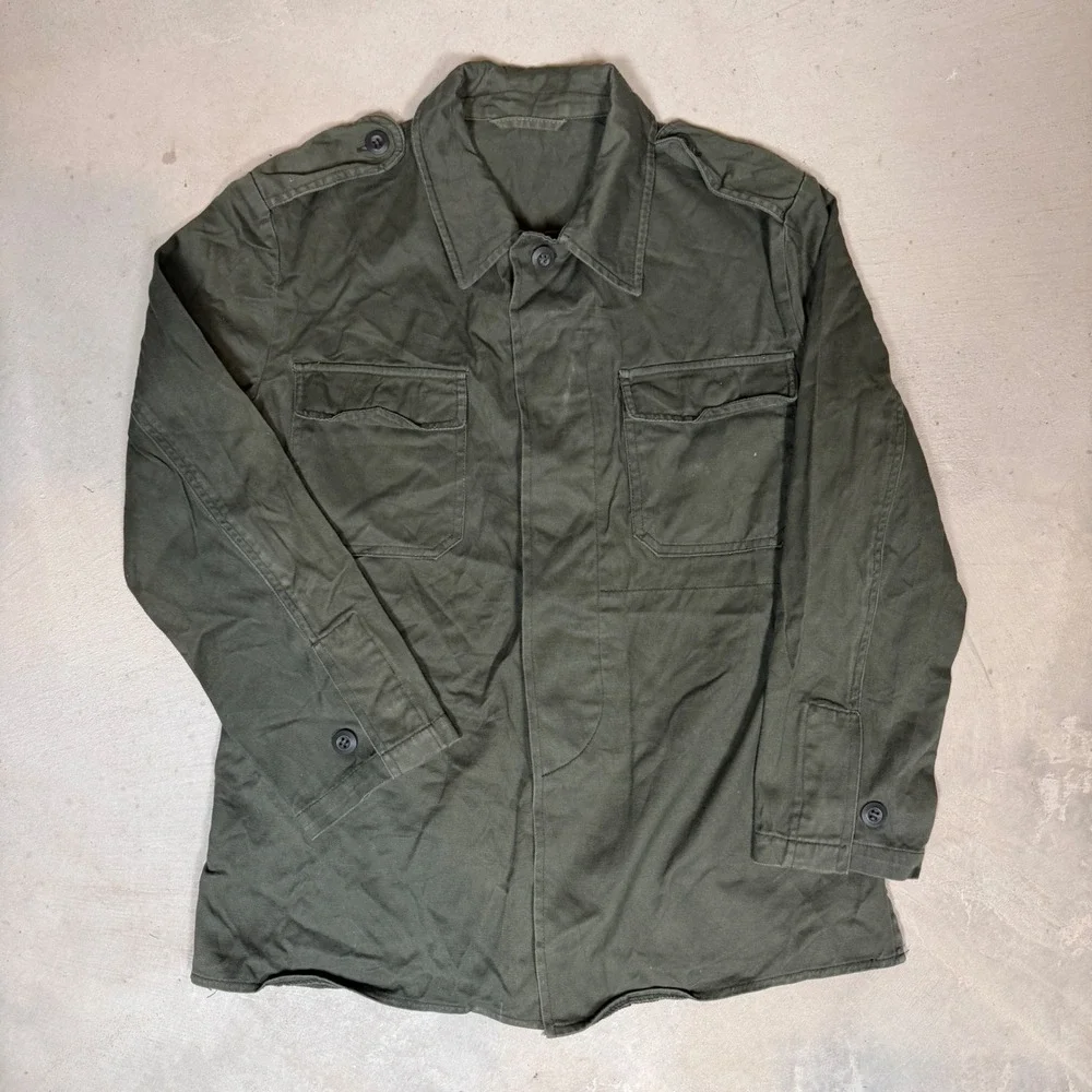 Vintage Military Utility Shirt Jacket Olive Green Cotton Twill Field Mens Small